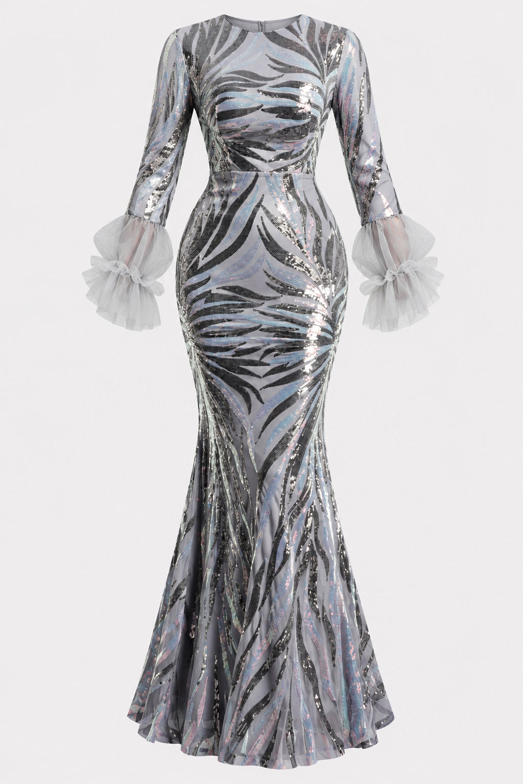 Tulle Maxi Dress Round Neck Sequin Mermaid Style - 1