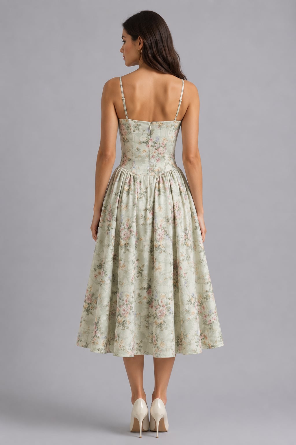 Woven Corset Midi Dress With Sweetheart Neckline - 5