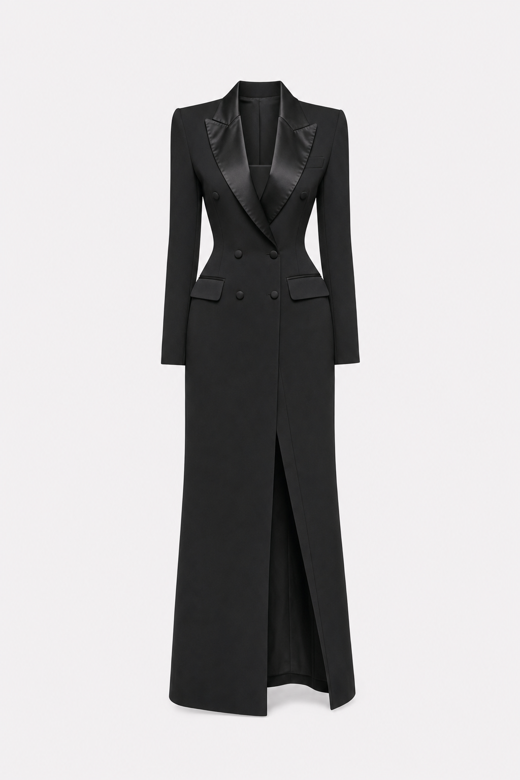 Satin double-breasted pencil blazer dress