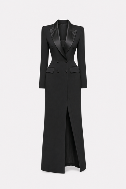 Satin double-breasted pencil blazer dress