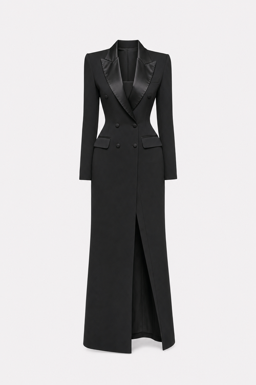 Satin double-breasted pencil blazer dress