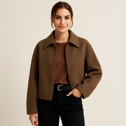 Wool blend cropped jacket with wide collar - view 2