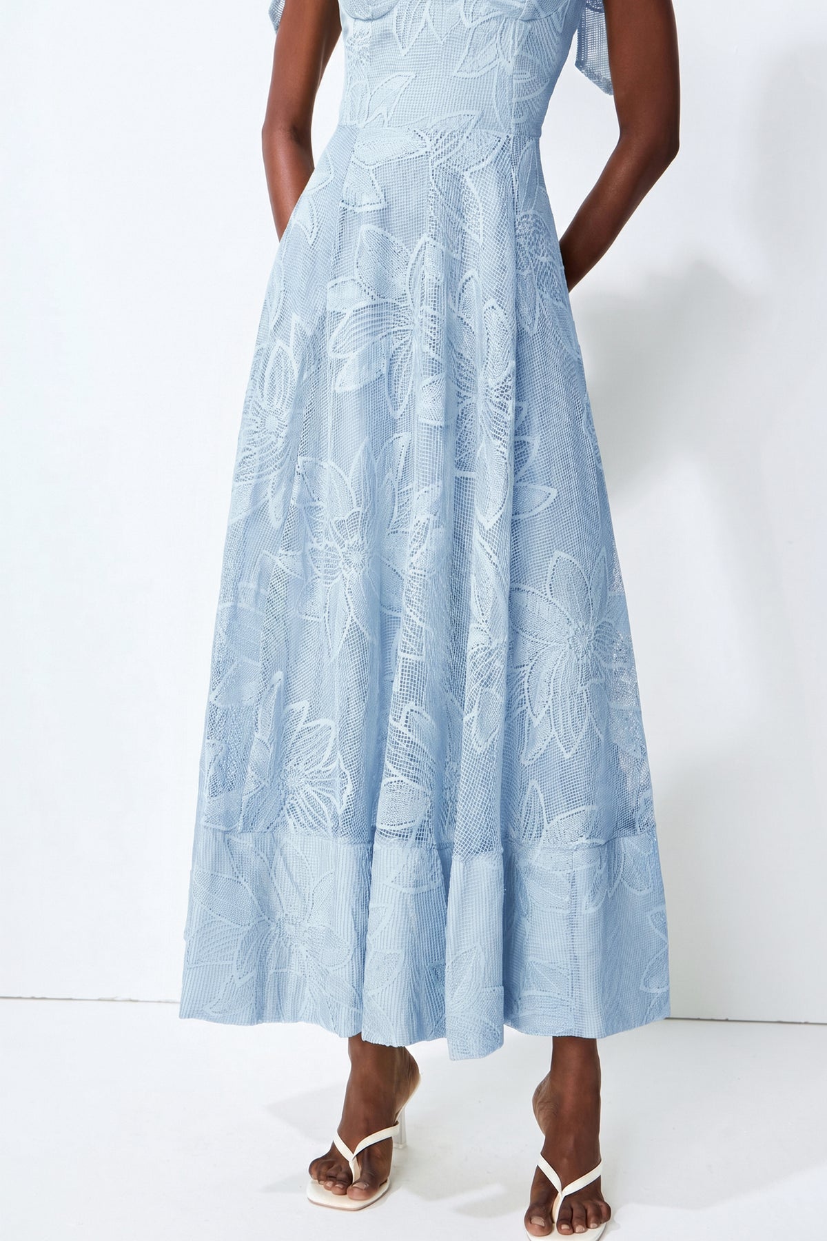 Blue Floral Lace Maxi Dress with Bow Straps - view 5