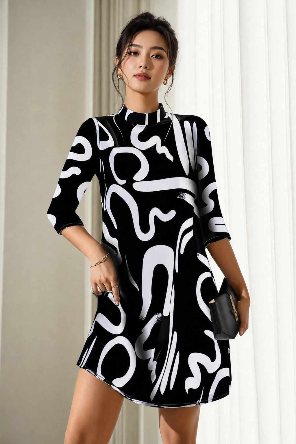 Abstract Print Mini Dress For Day To Night - 5