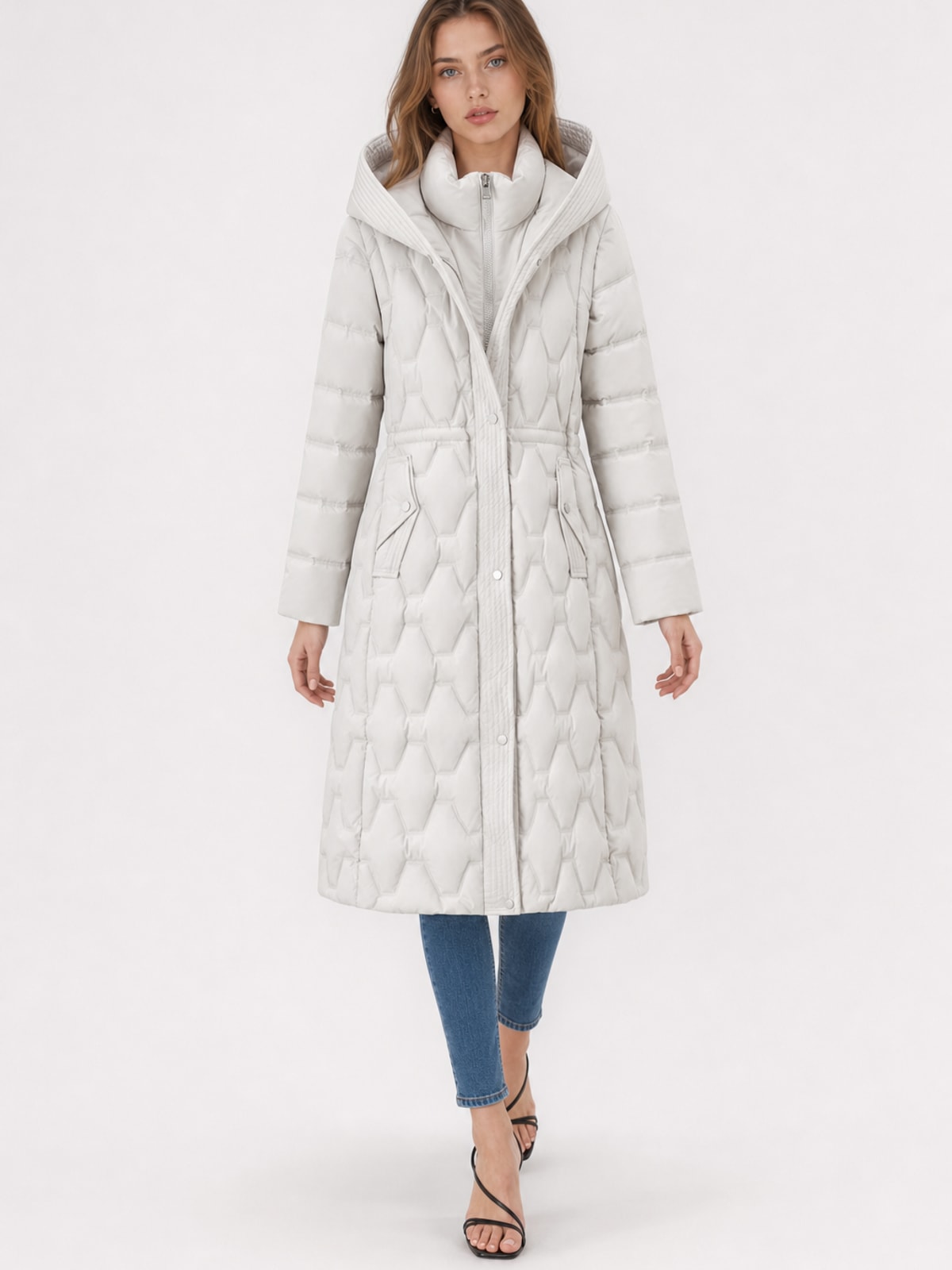 Warm Quilted Longline Puffer Coat With Attached Hood - 3