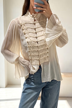 Beige Polyester Button-Down Shirt With Ruffle Sleeves - 2