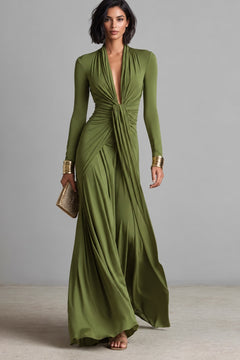 Polyester Maxi Dress V-Neck Wrap Gown - 2