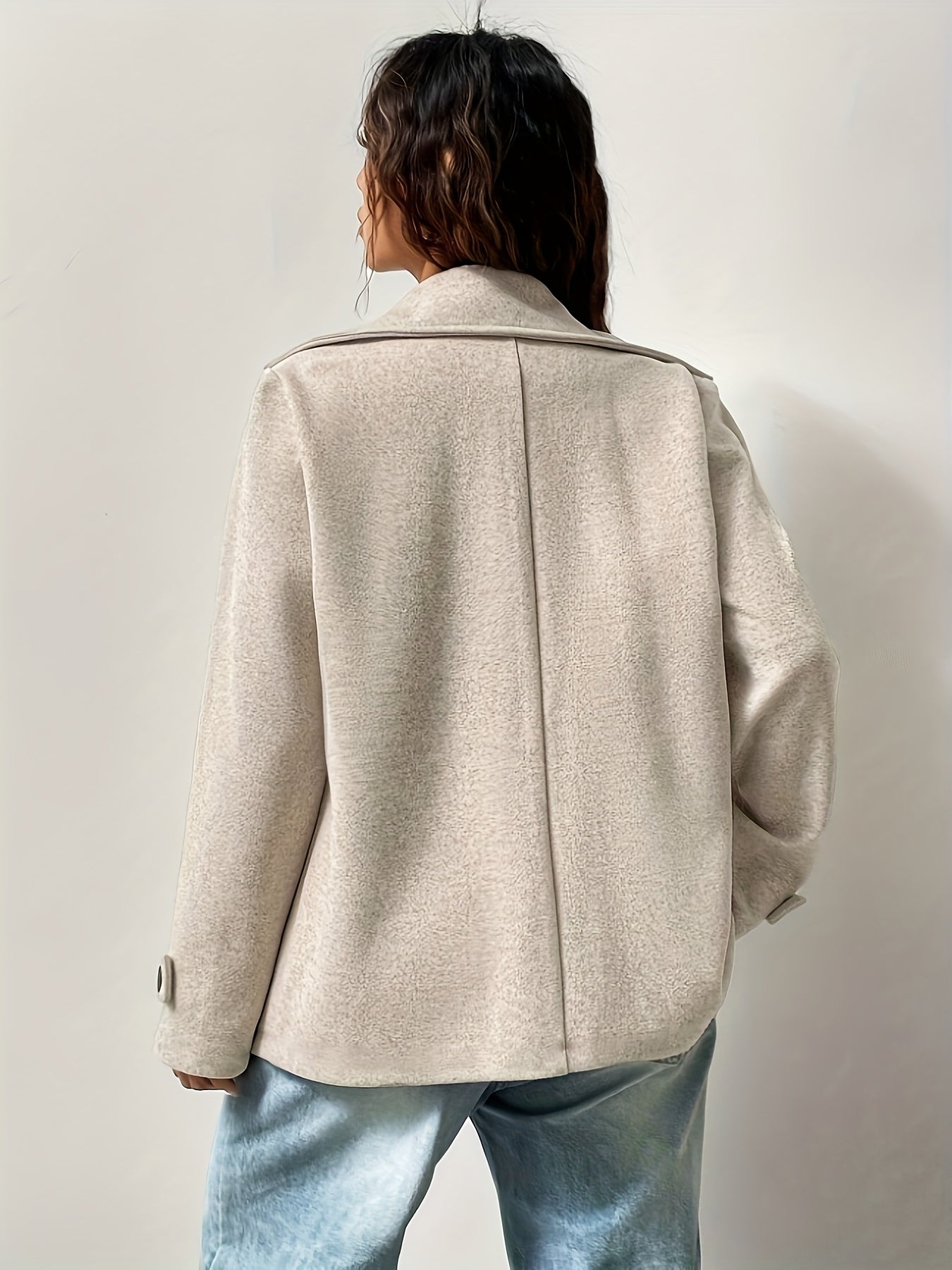 Beige wool blend pea coat with notched collar - view 3