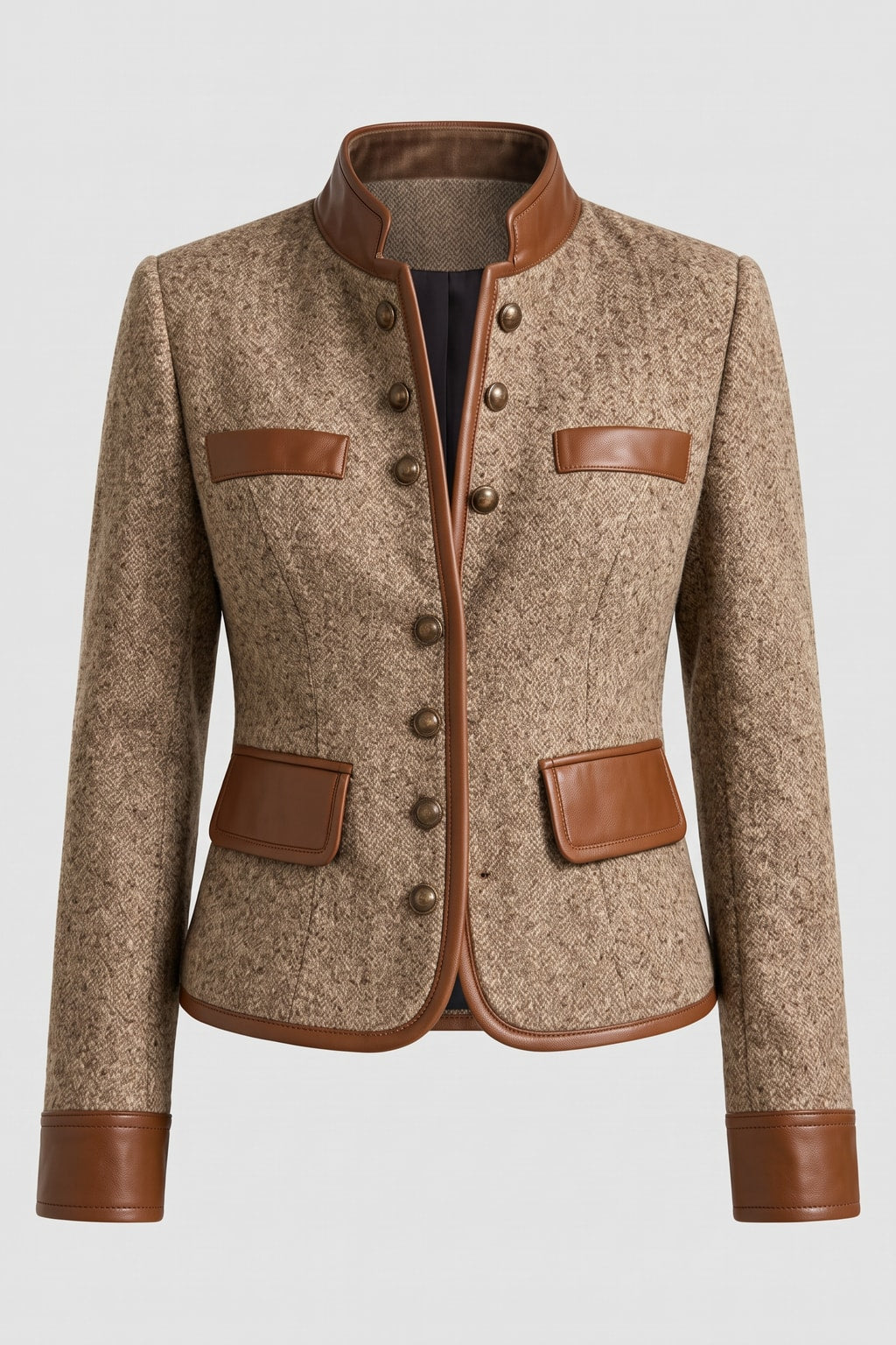 Brown Wool Coat With Contrast Velvet Collar - 1