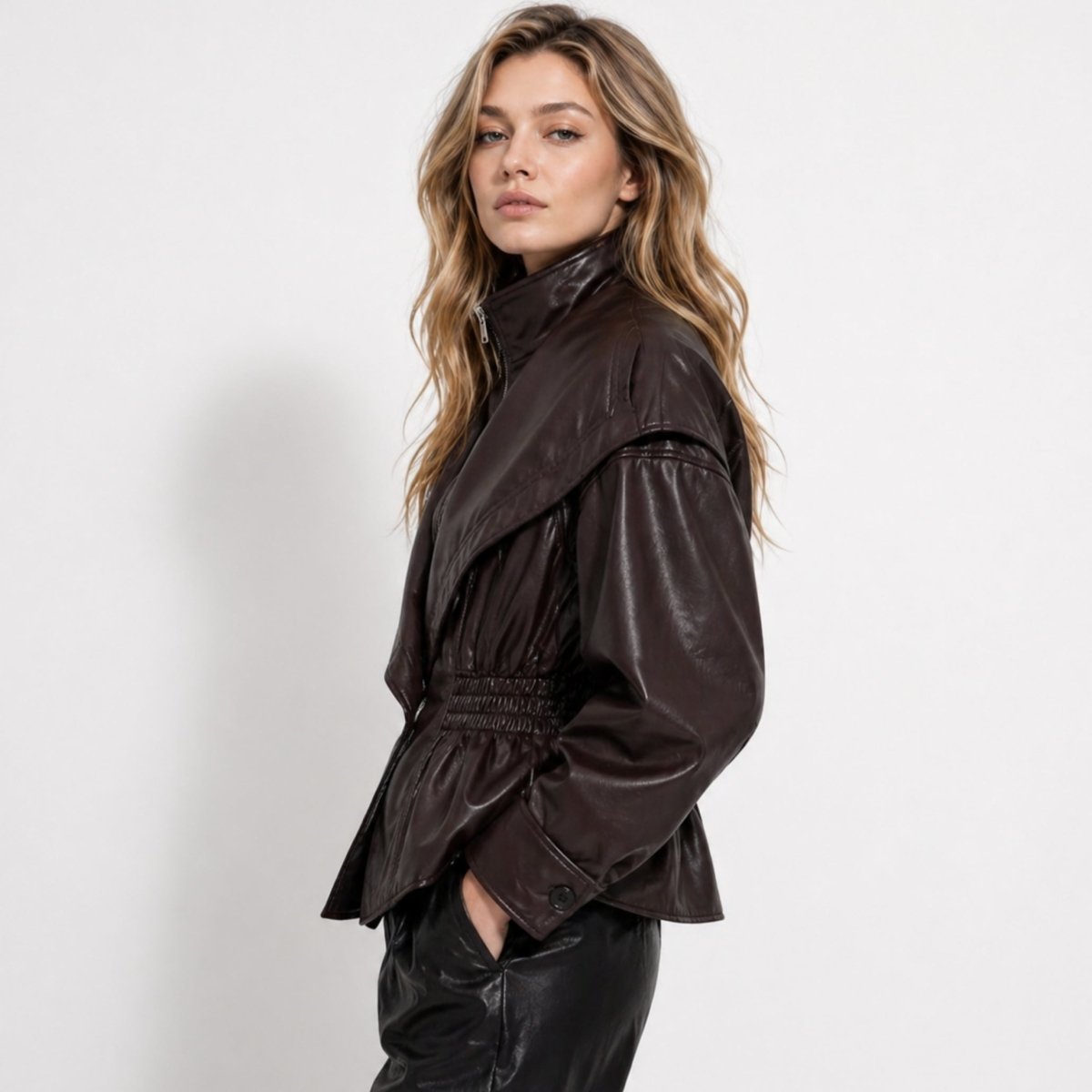 Notch Lapel Leather Moto Jacket - view 4