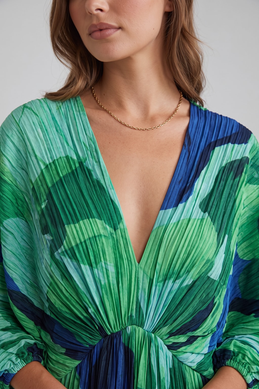 Pleated V-Neck Maxi Dress - 4