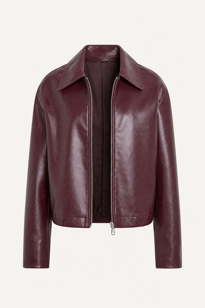 Coated Bomber Jacket with Point Collar