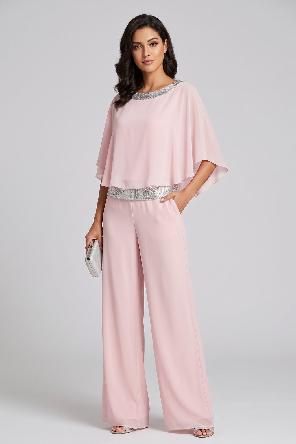 Elegant Polyester Two Piece Set With Wide-Leg Pants - 2