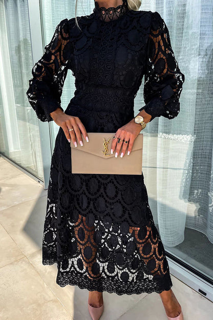 Lace Midi Dress With Lantern Sleeves - view 3