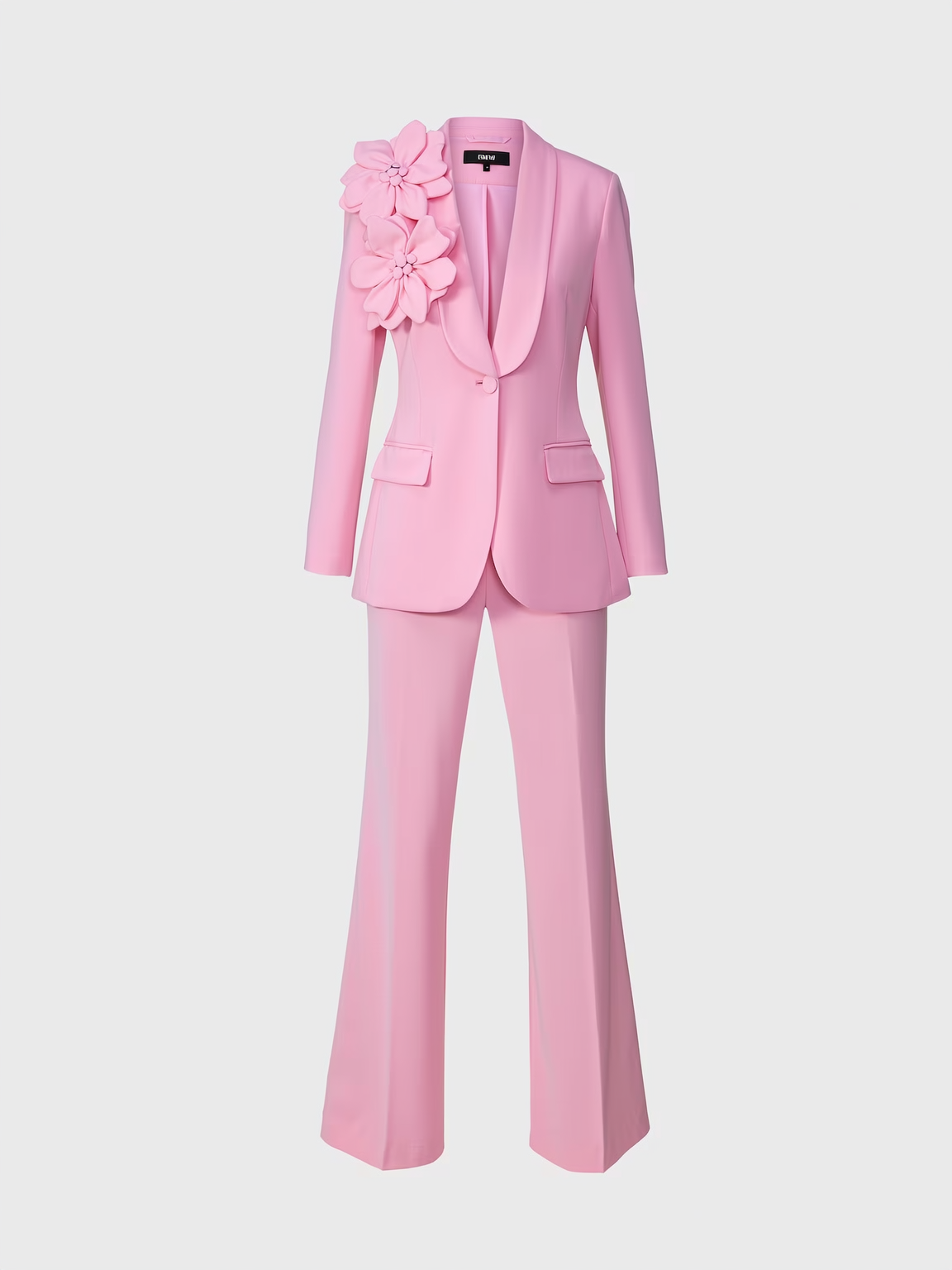 Floral Applique Blazer and Flare Pants Set