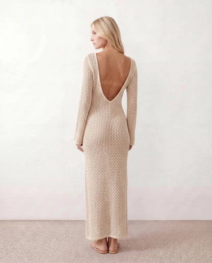 Open-Knit Crochet Plunge Maxi Dress - view 22