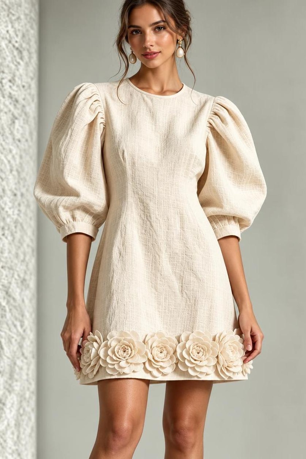 Synthetic Fiber Mini Dress With 3D Floral Applique - 6