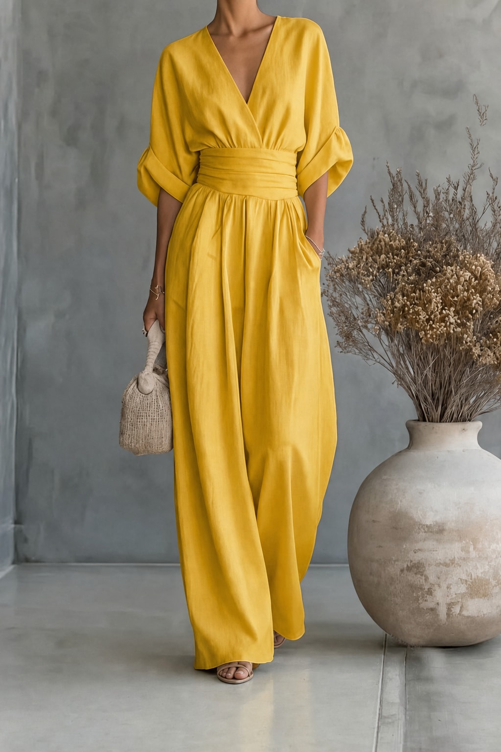 Women's Wide-Leg V-Neck Jumpsuit - 11