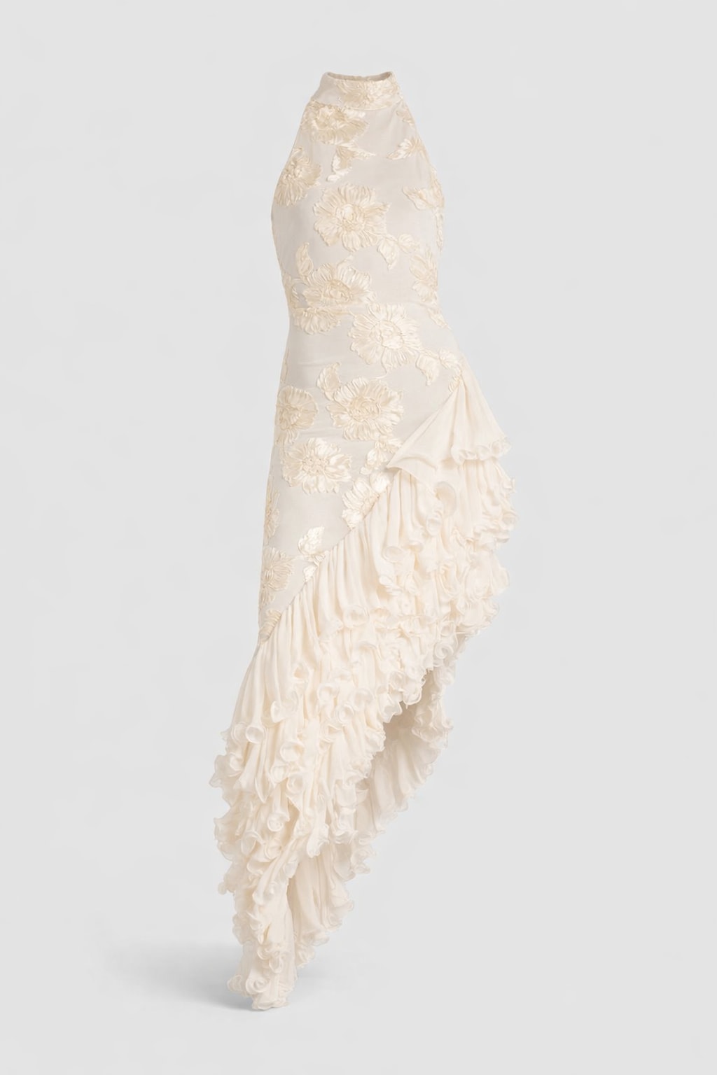 Sheer Ivory Maxi Dress With Floral Appliqué - 1