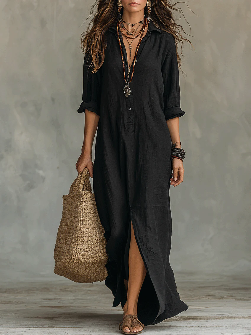 Flowy Button-Front Maxi Dress - 2