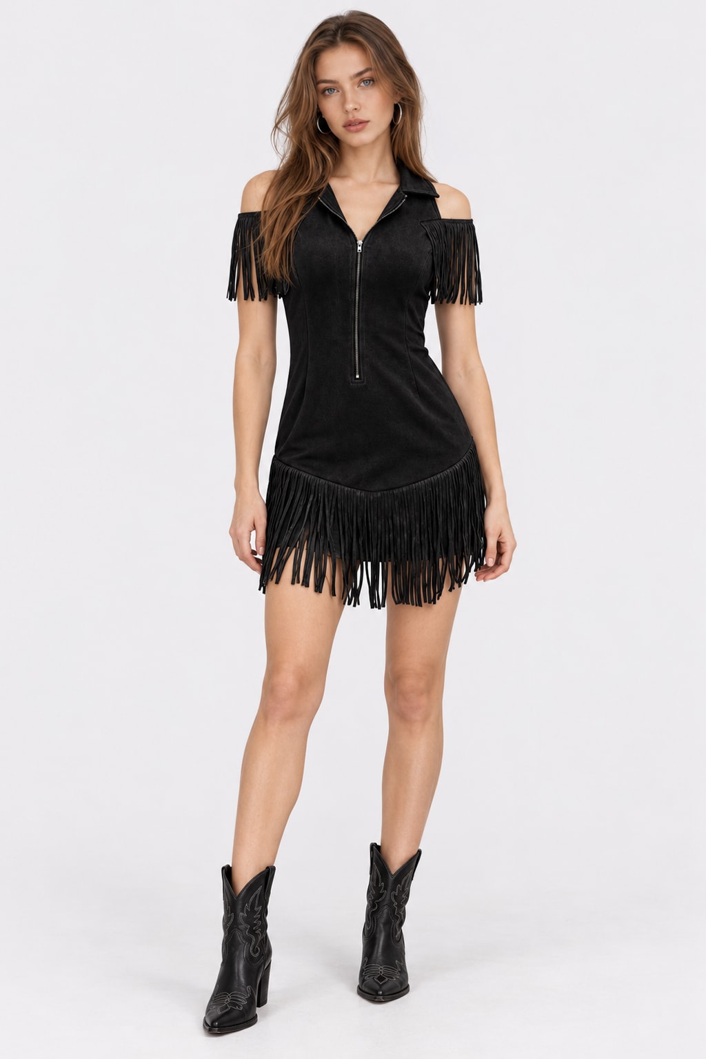 Faux Suede Dress Fringe Western Cowgirl Mini Dress - 2