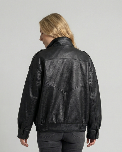 Leather Jacket with Wide Notch Lapel - view 4
