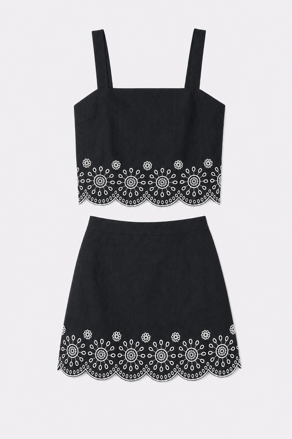Scalloped Embroidered Cotton Blend Skirt Set - view 5