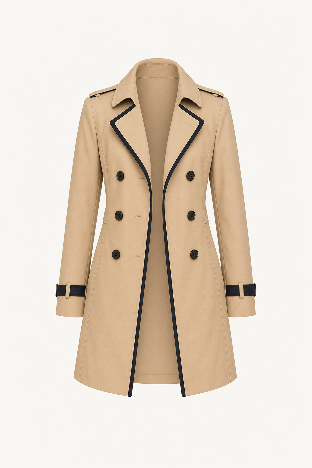 Polyester Blend Double-Breasted Trench Coat