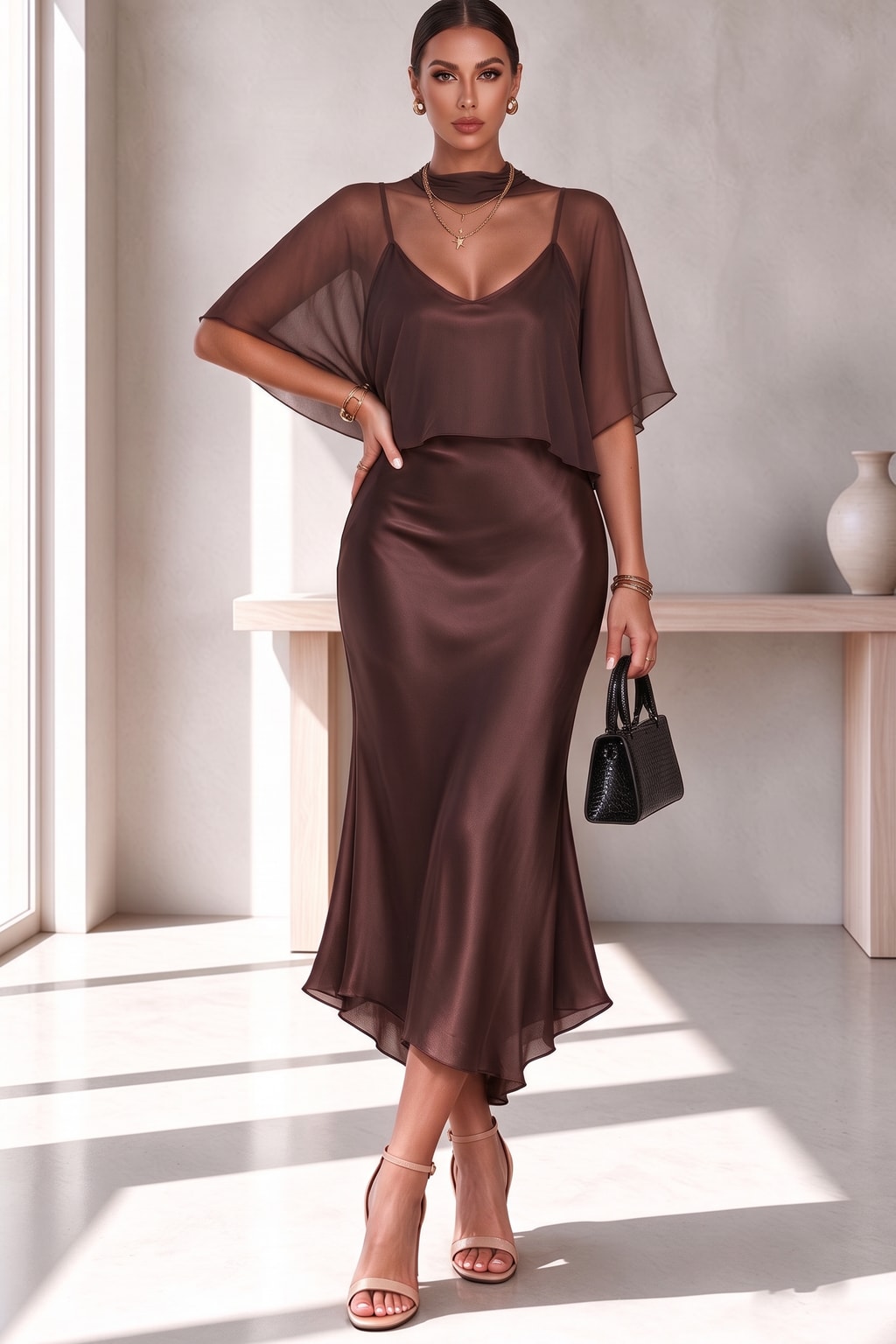 Polyester Draped Maxi Dress With Spaghetti Straps - 2
