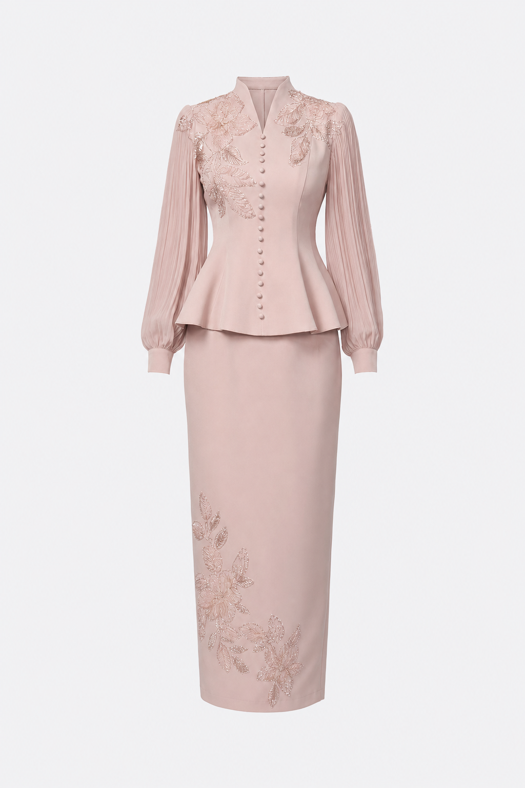 White floral embroidery peplum and skirt set - view 6