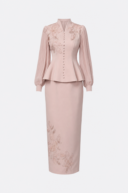 White floral embroidery peplum and skirt set - view 6