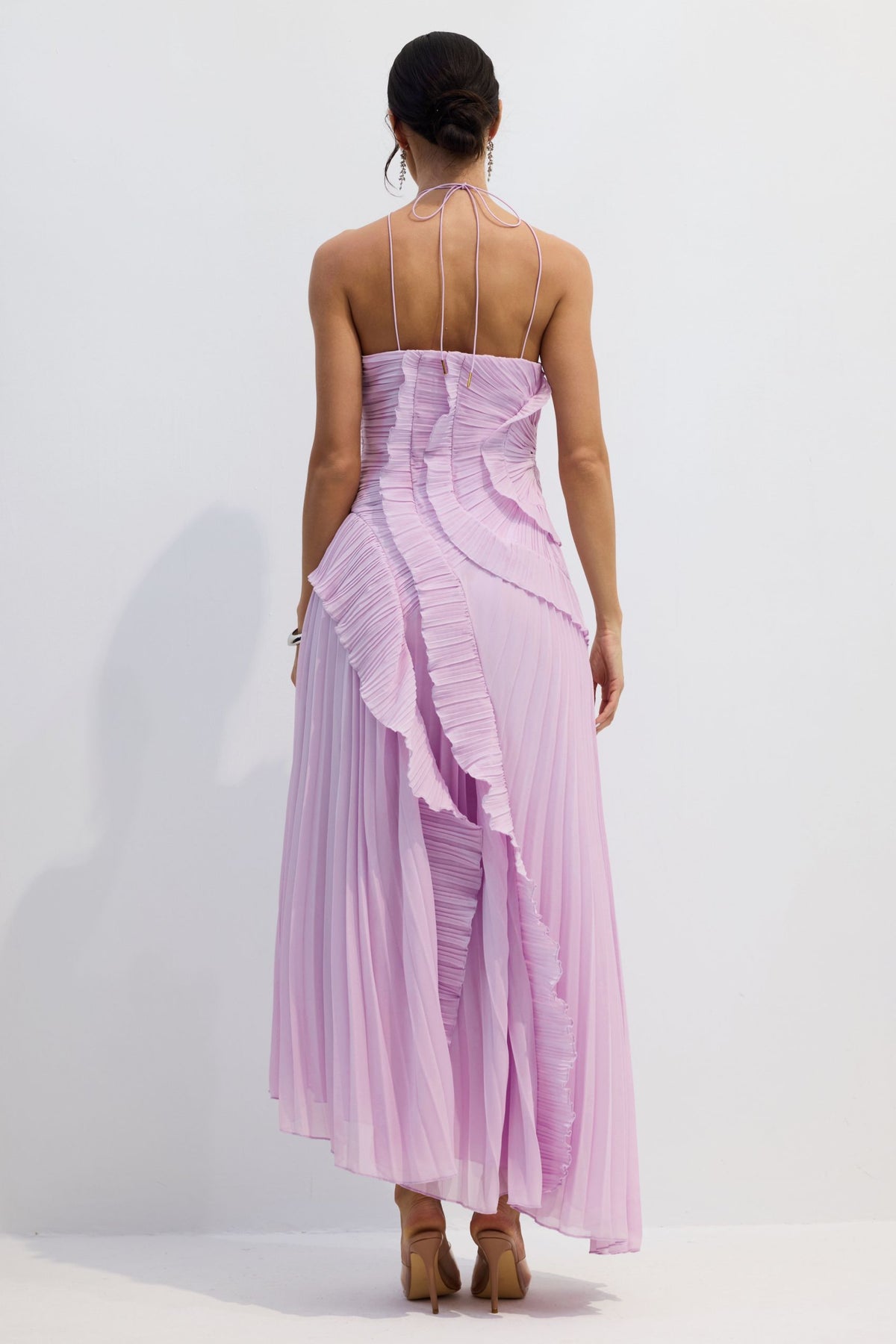 Pleated Halterneck Chiffon Midi Dress - view 4