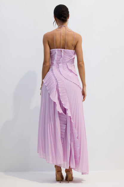 Pleated Halterneck Chiffon Midi Dress - view 4