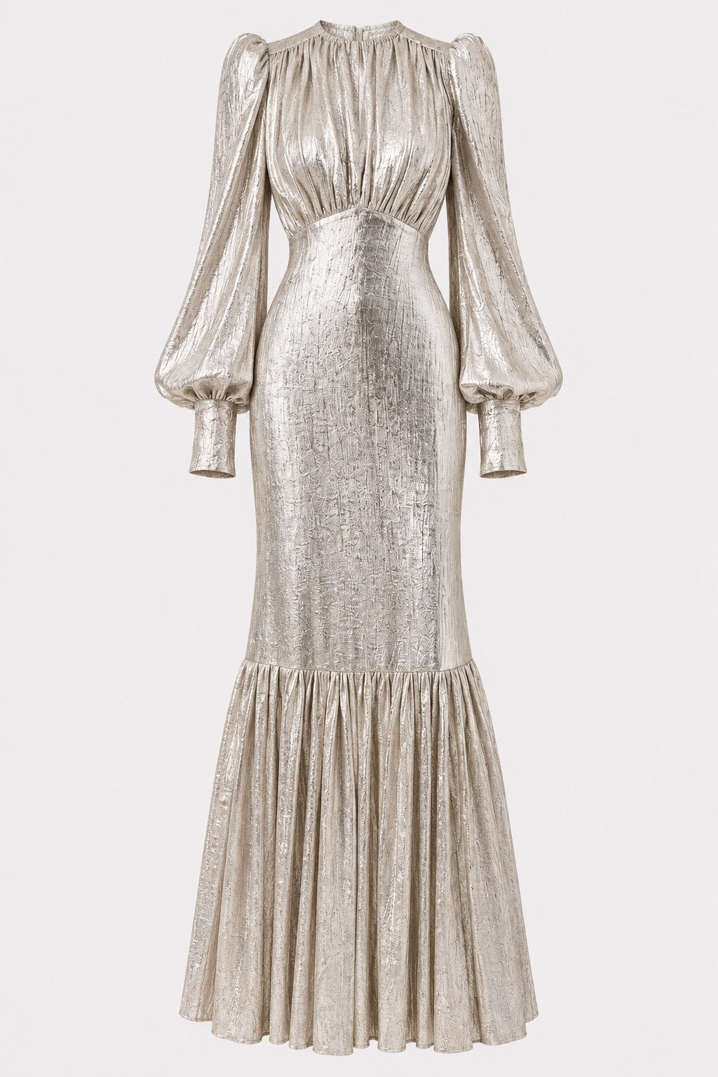 Silver Maxi Dress Puff Sleeve - 1