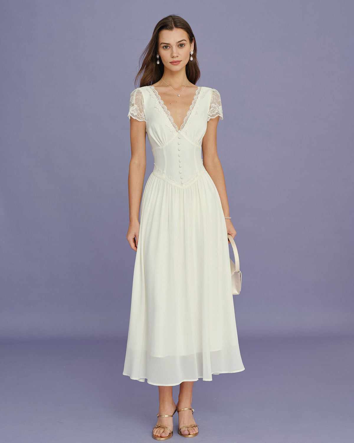 Apricot Lace V-Neck Maxi Dress - view 2