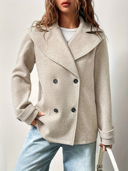 Beige wool blend pea coat with notched collar - view 7