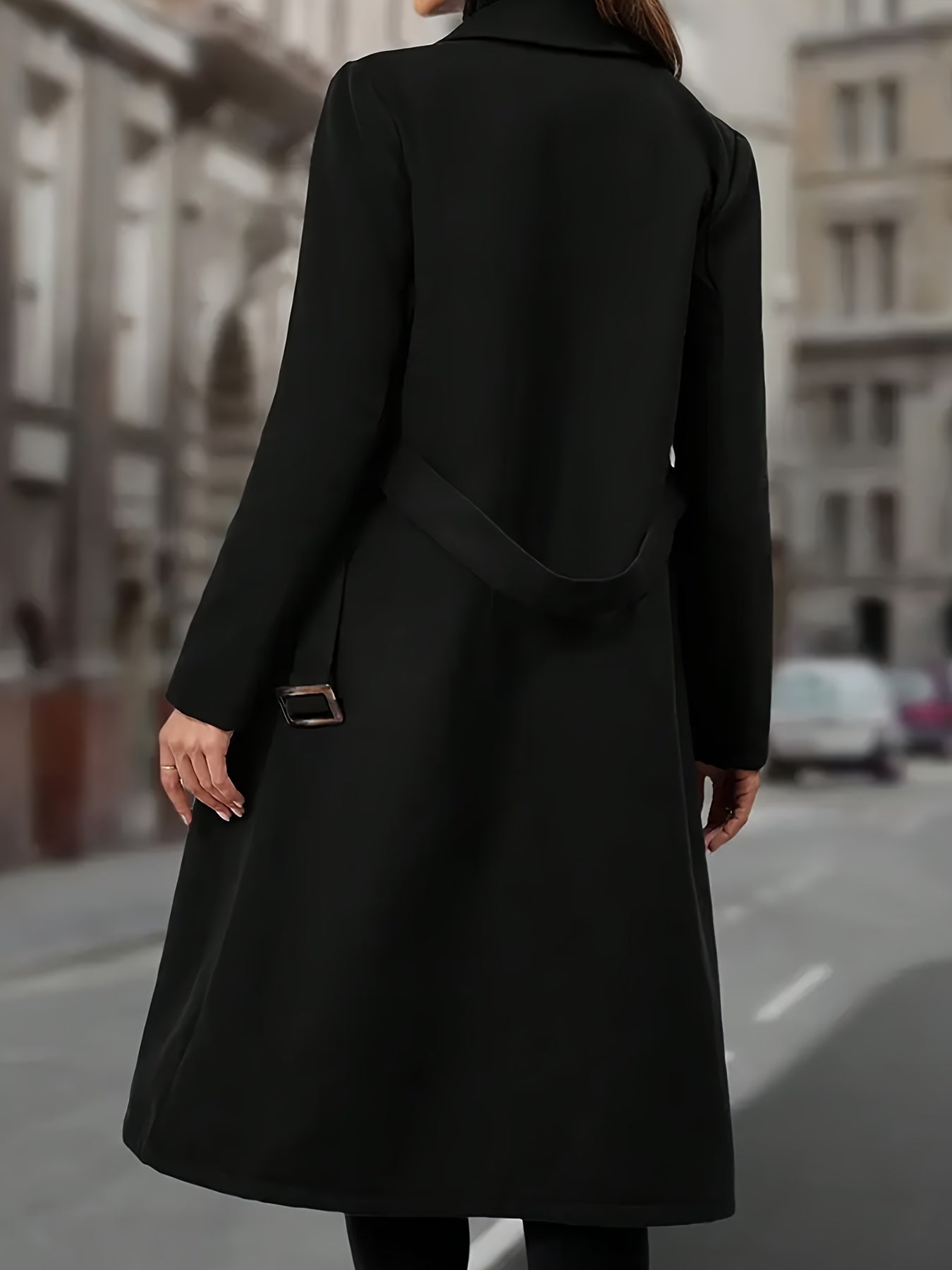 Black double-breasted long coat - view 3