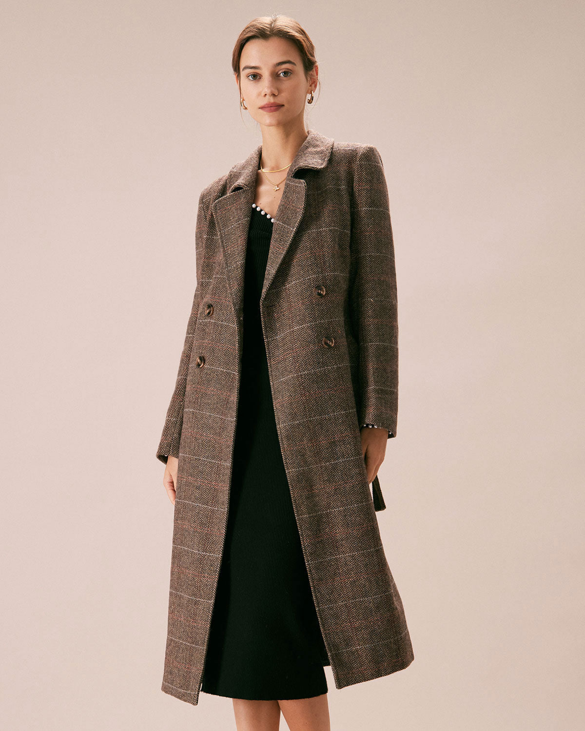 Double-Breasted Belted Coat in Coffee - view 2
