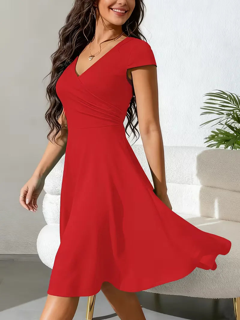 Stretch V-neck fit and flare midi dress - view 13