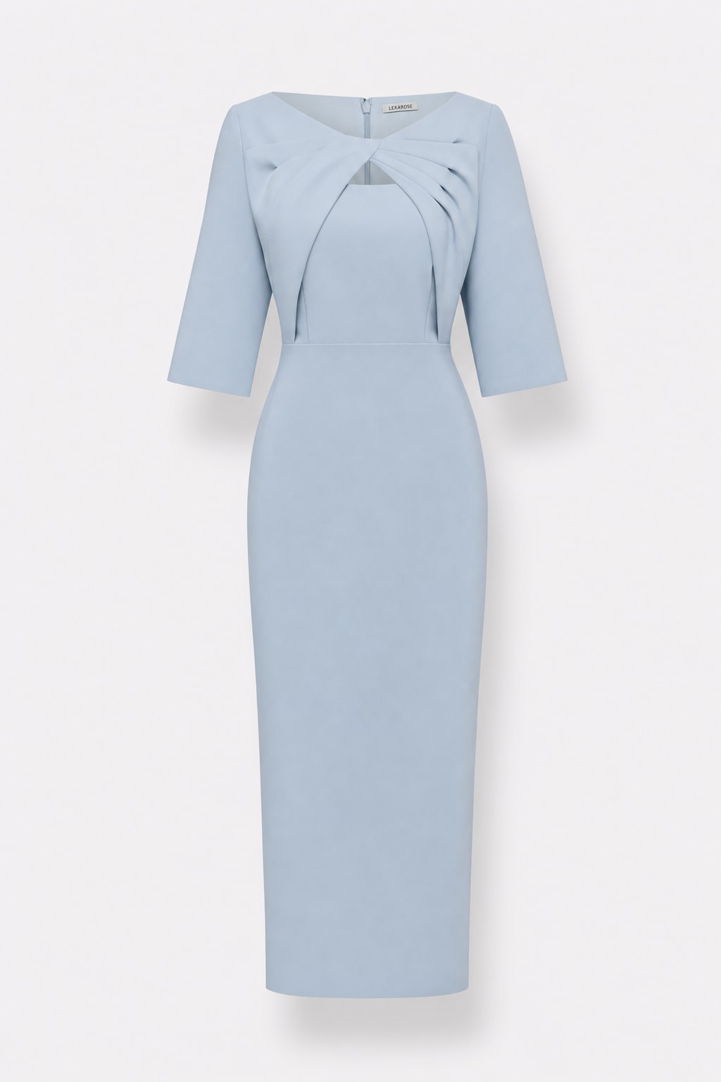 Cotton Ruched Boat Neck Sheath Midi Dress - 1