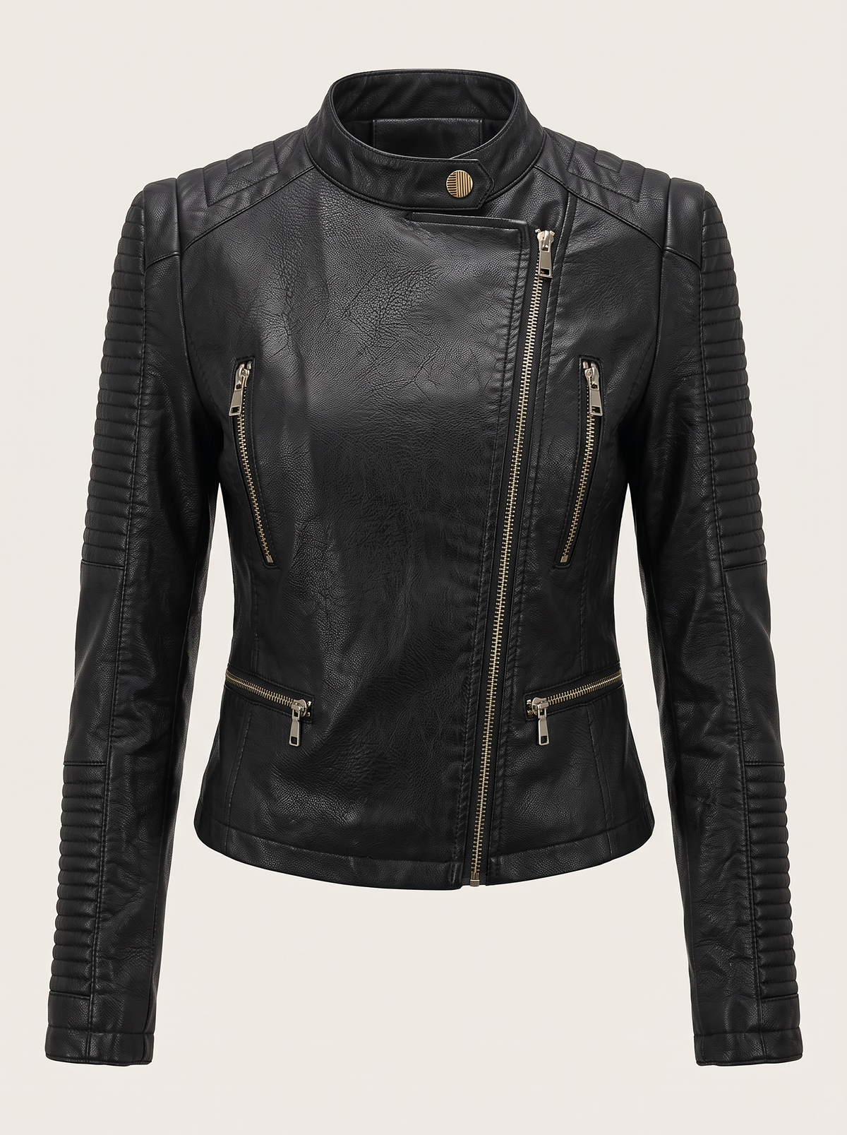 Faux Leather Cropped Moto Jacket, Snap Collar