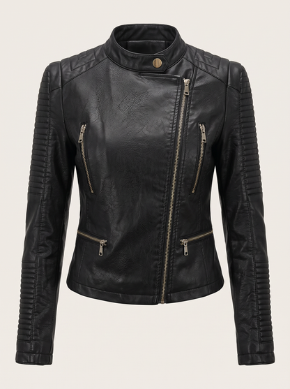 Faux Leather Cropped Moto Jacket, Snap Collar