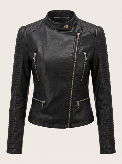 Faux Leather Cropped Moto Jacket, Snap Collar