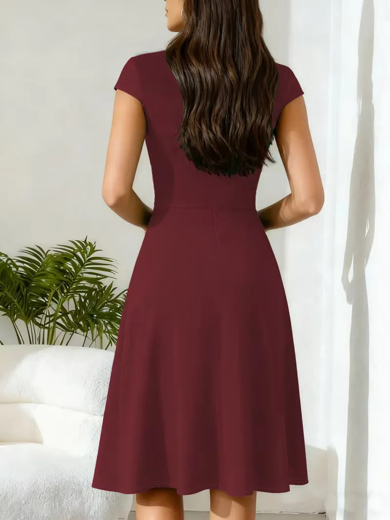 Stretch V-neck fit and flare midi dress - view 3