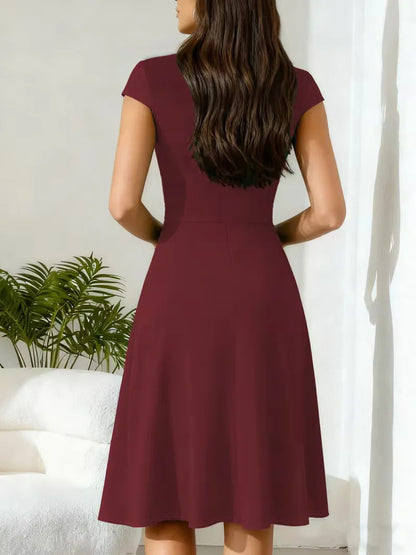 Stretch V-neck fit and flare midi dress - view 3