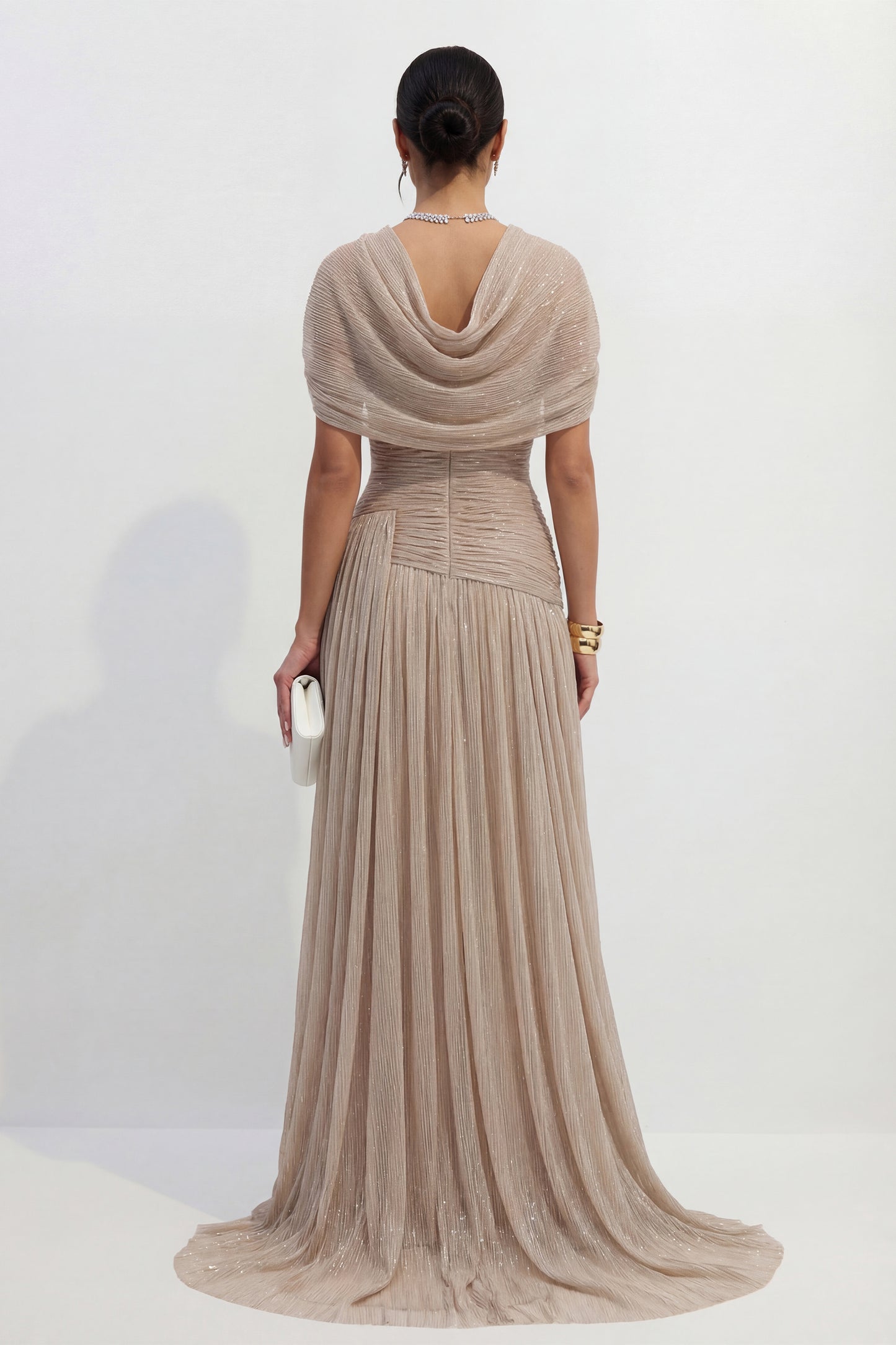Khaki strapless pleated maxi dress with cowl back - view 3