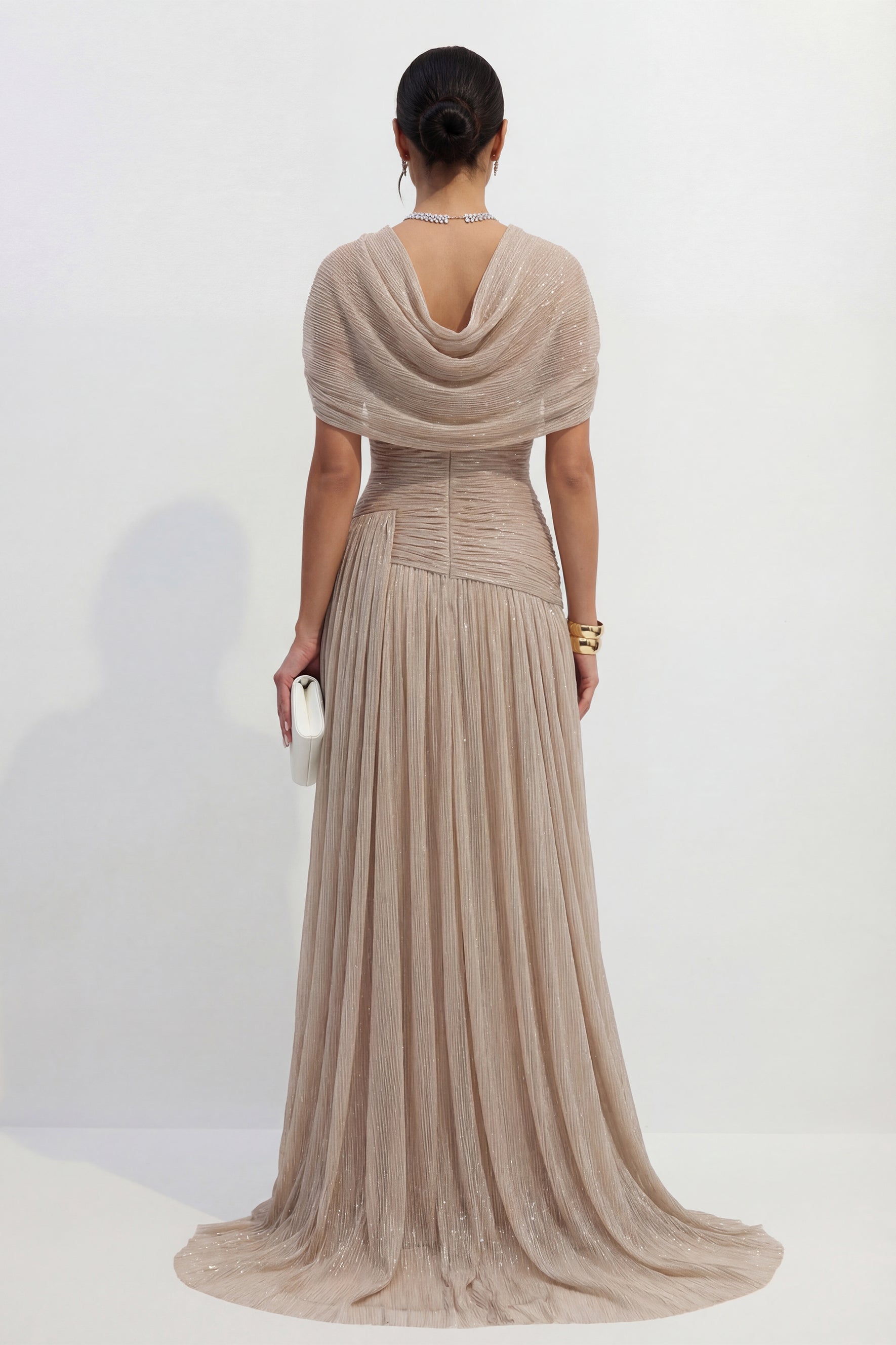 Khaki strapless pleated maxi dress with cowl back - view 3