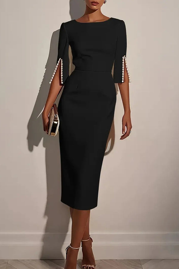 Beaded Round Neck Midi Dress - view 4