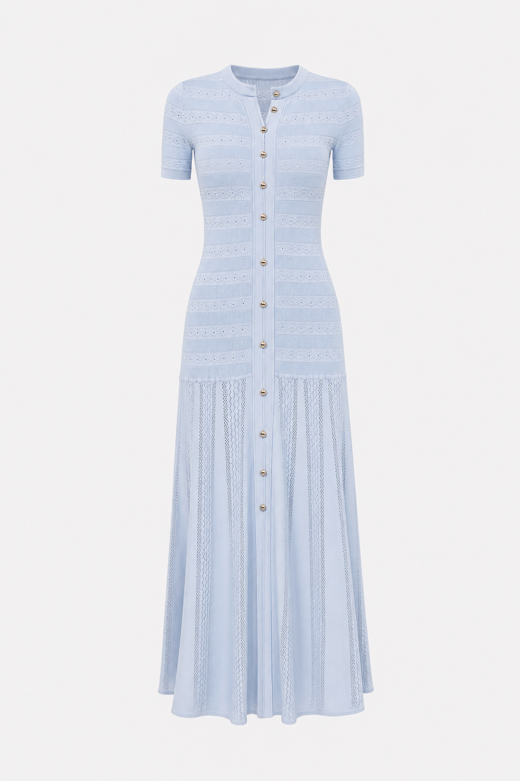 Textured knit midi dress with short sleeves