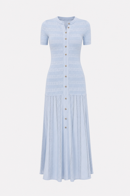 Textured knit midi dress with short sleeves
